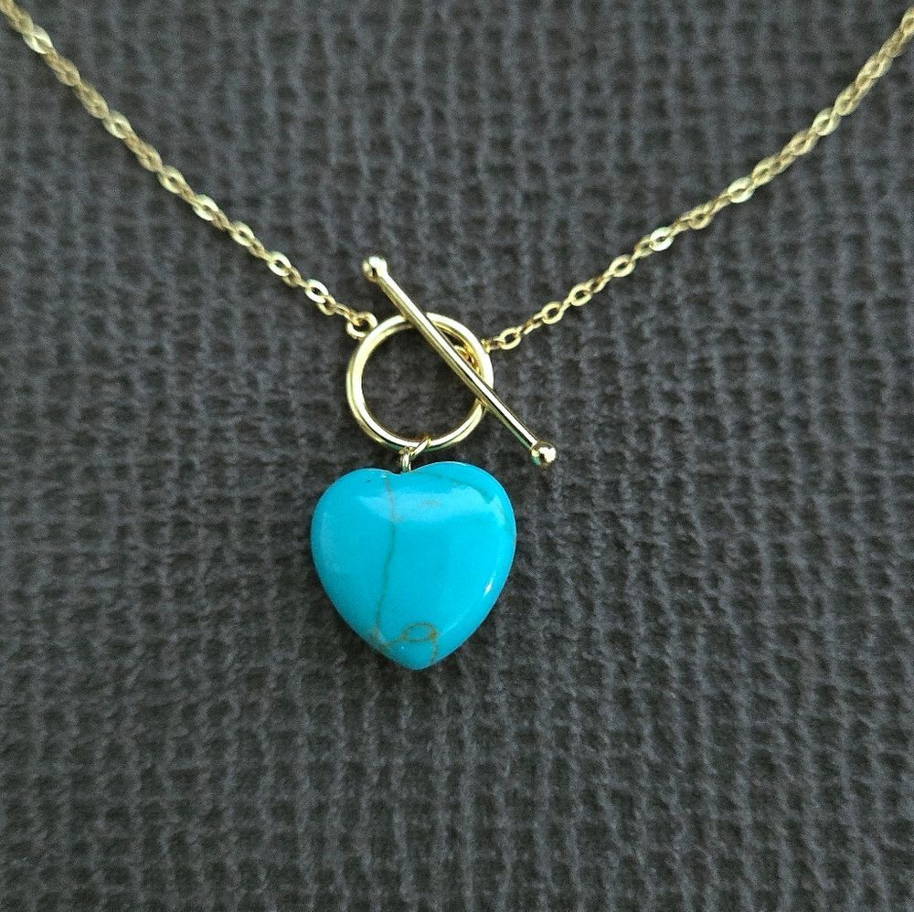 Blue Jade Heart🩵 Pendant Toggle Necklace - NWT - Picture 15 of 16